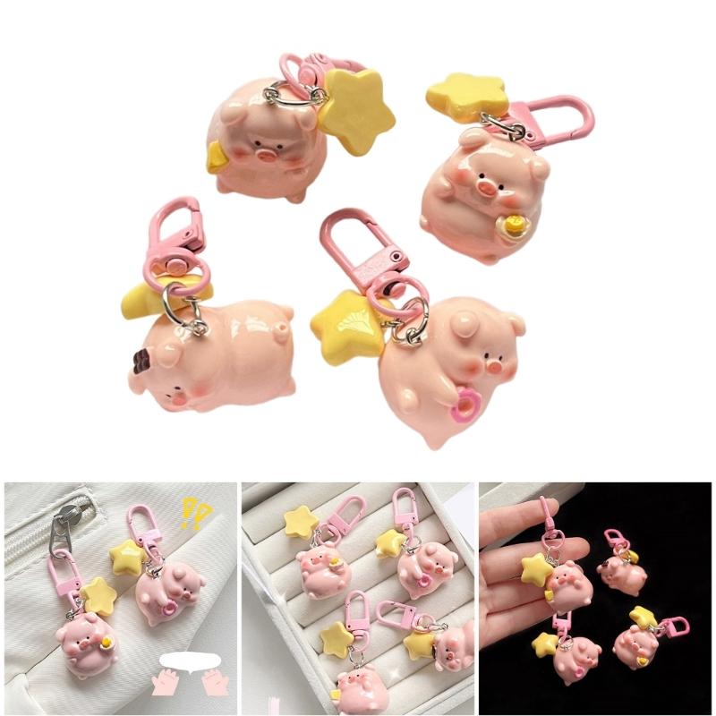 3D Pink Pig Keychain Pendant Cute Cartoon Resin Charm Key Rings Personalized Hangings Keychain for Girls and Students