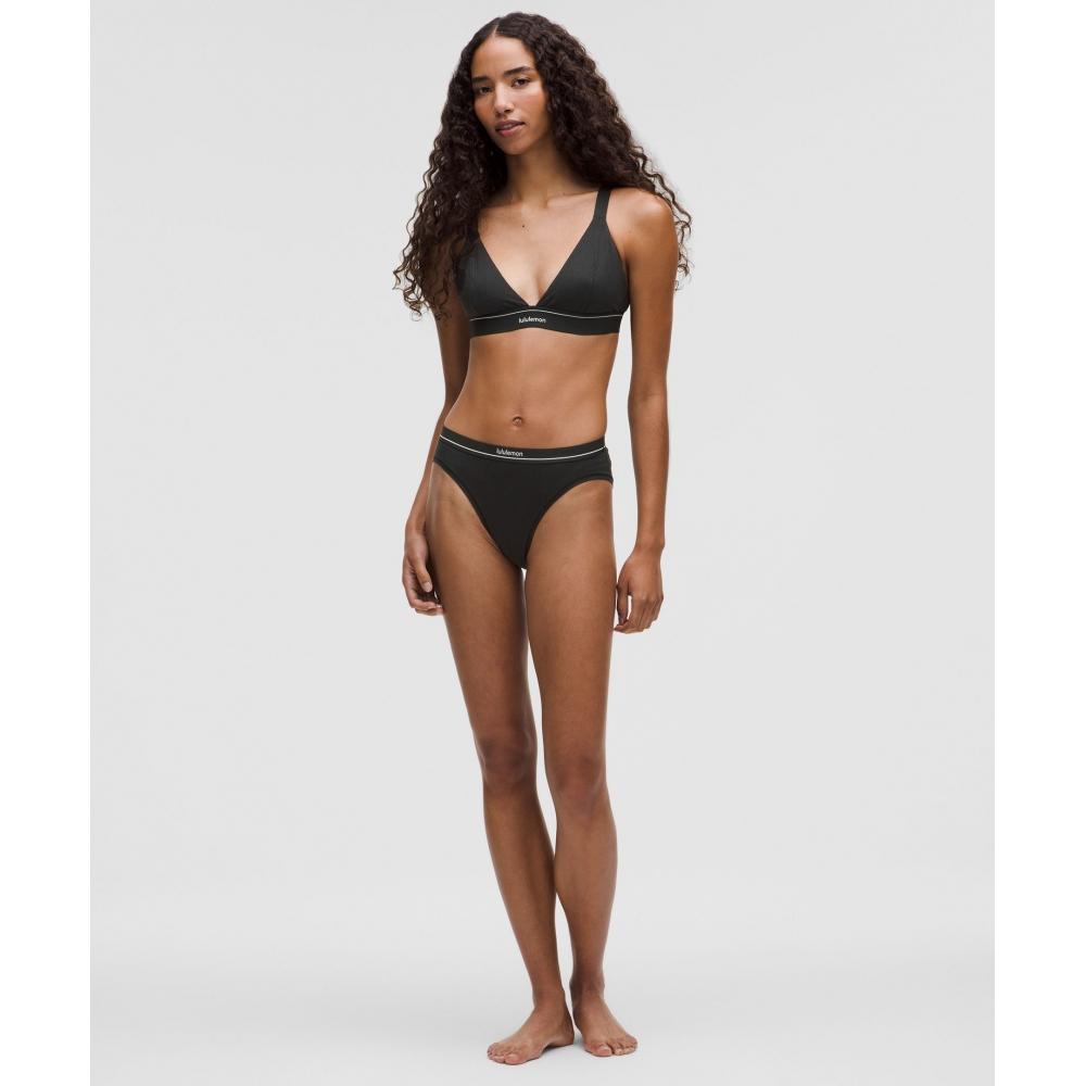 Lululemon Stretch Cotton Ribbed Logo Super High Rise Bikini Underwear Black