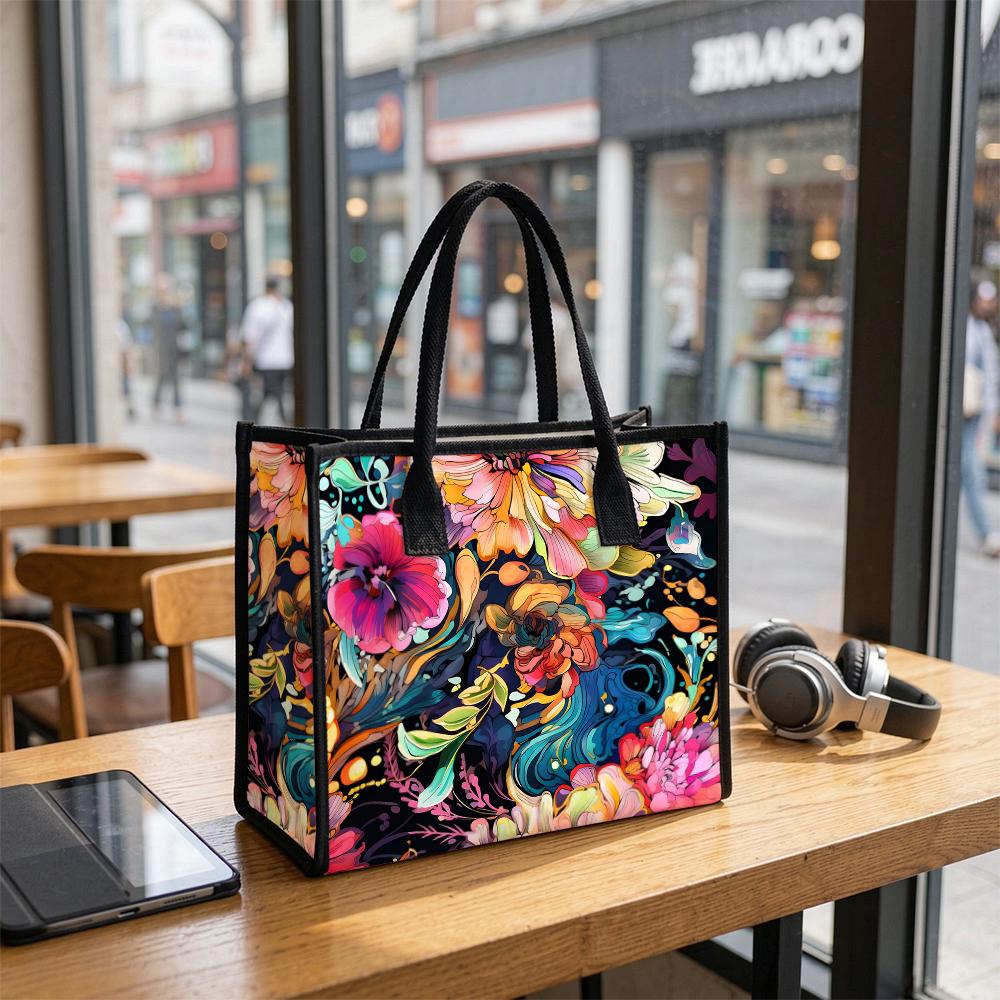 Floral Printed Tote Bag Casual Large Capacity Handbag for Daily Use