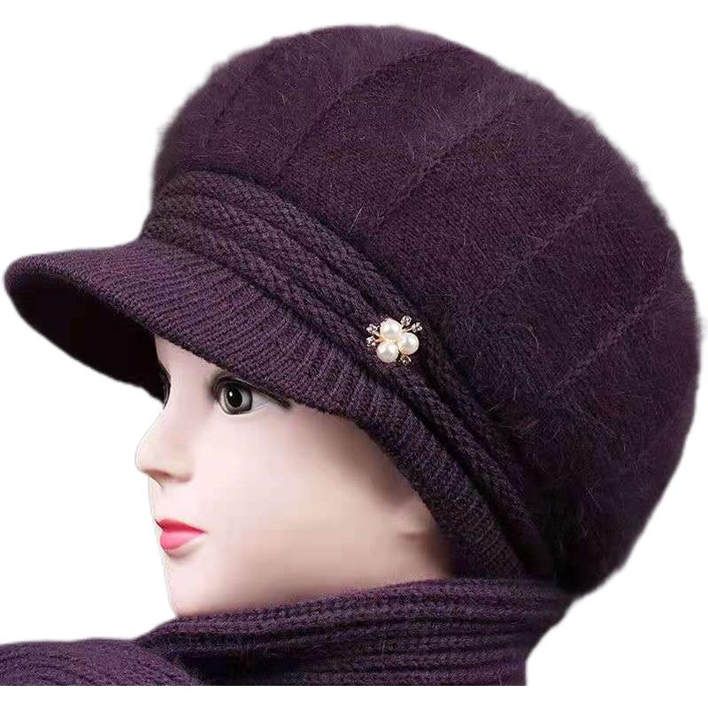 In the elderly winter hat female grandma rabbit wool old man hat mother fleece warm hat old lady knitted hat