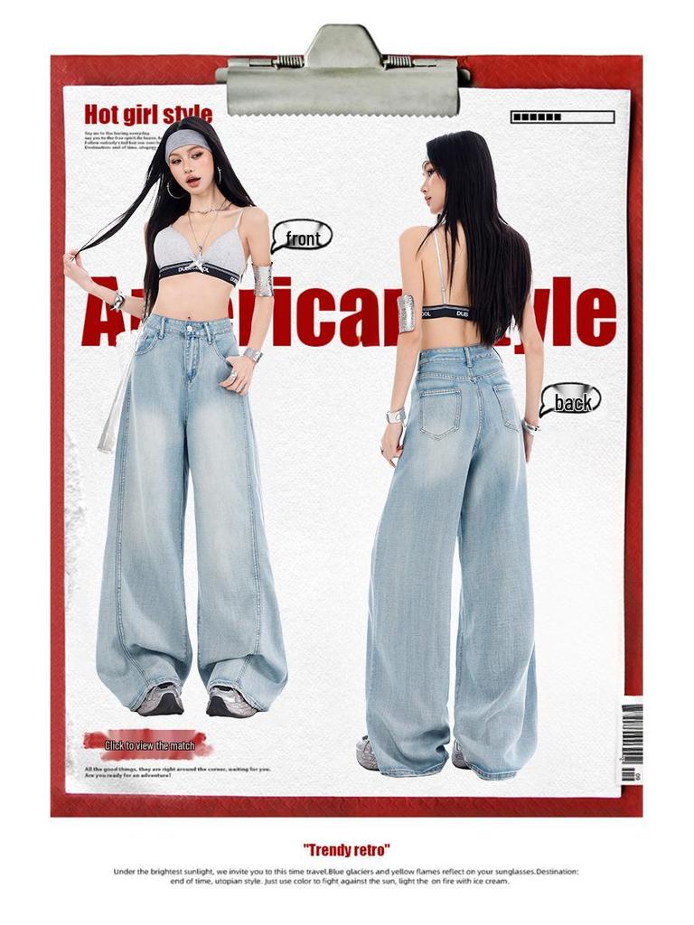 Versatile Loose Wide-Leg Denim Women's Pants - Slimming, Comfortable, Casual, Tall-Lengthening Patchwork for Spring