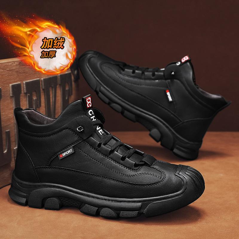 

2025 new velvet thermal labor shoes outdoor sports mountaineering men s shoes Martin boots Northeast cotton shoes 39 чёрный