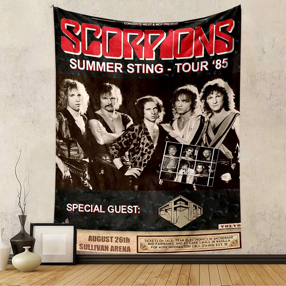 Scorpions Summer Sting Tapestry Wall Hanging, 1985 Tour Concert Poster Art, Retro Wall Decor for Bedroom Living Room Dorm