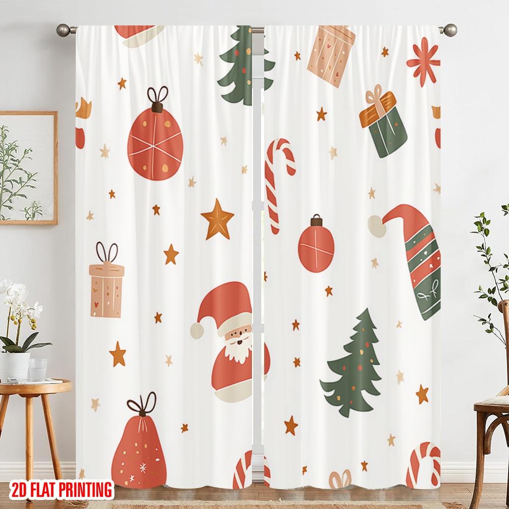 2 Stück, 2D-Flachdruck Beliebte Vorhänge Weihnachtsglocken Geschenke Strümpfe (2) Strapazierfähiger 100% Polyesterstoff (ohne Stange)