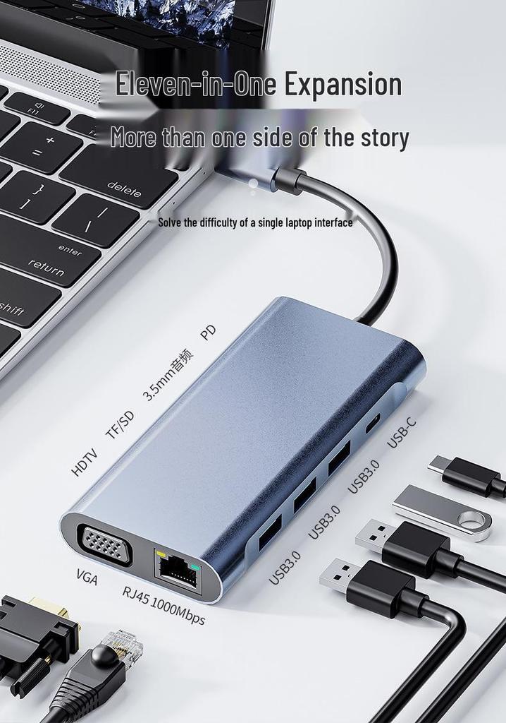 New USB-C Eleven-in-One Gigabit Docking Station with USB 3.0 and VGA Expansion for Laptops