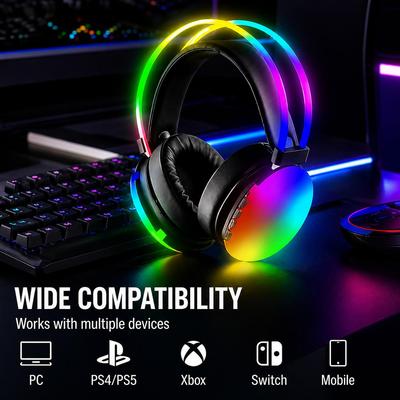 Headset Gamer com Luzes: Headset sem fio over-ear com efeitos de iluminação RGB degradê