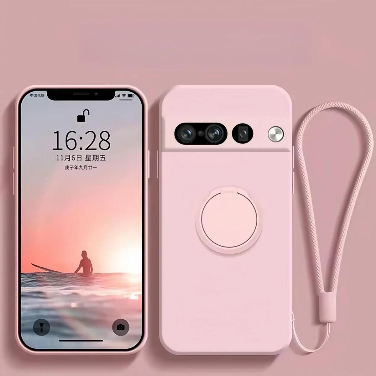 

Candy Colour Skin Feel Soft Liquid Silicone Phone Case for Google Pixel 10 9 8 7 A Pro XL Magnetic Ring Bracket Shockproof Cover Google Pixel 8 рожевий
