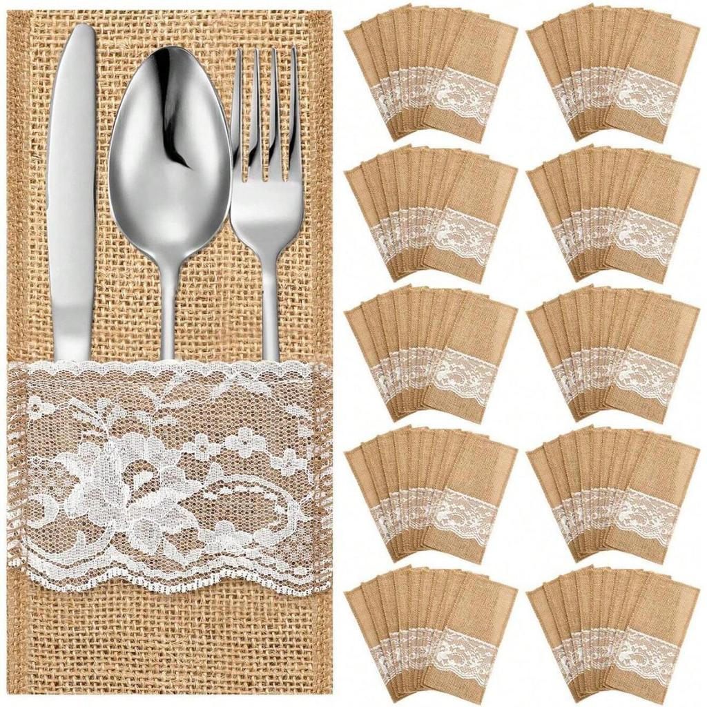 Lace Linen Christmas Tableware: Knife & Fork Set for Weddings & Parties