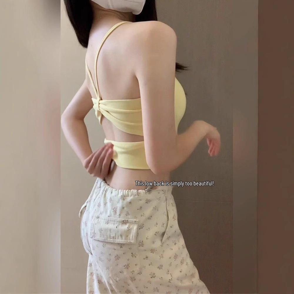 2025 Women's Yellow Backless Camisole with Bra Pads - Autumn Collection