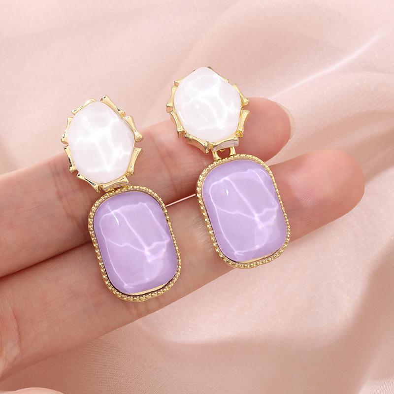 Contrasting color water ripple irregular square stud earrings niche unique earrings exaggerated earrings