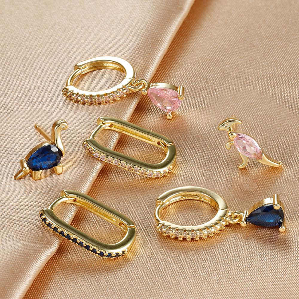 3PCS/Set Fashion Waterdrop Shape Zircon Hoop Earrings For Women Delicate Triangle Shaped Flower Stud Earrings Piercing Jewelry