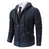 Men's Hooded Fleece-Lined Knitted Cardigan - Thick, Plus Size, Autumn/Winter 2023 Collection.