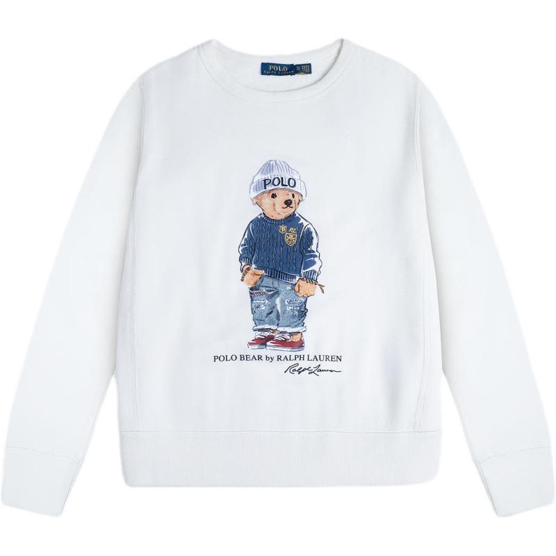 Ralph Lauren Crew Neck Bear Pattern Fleece Sweatshirt Women White 211769528-001