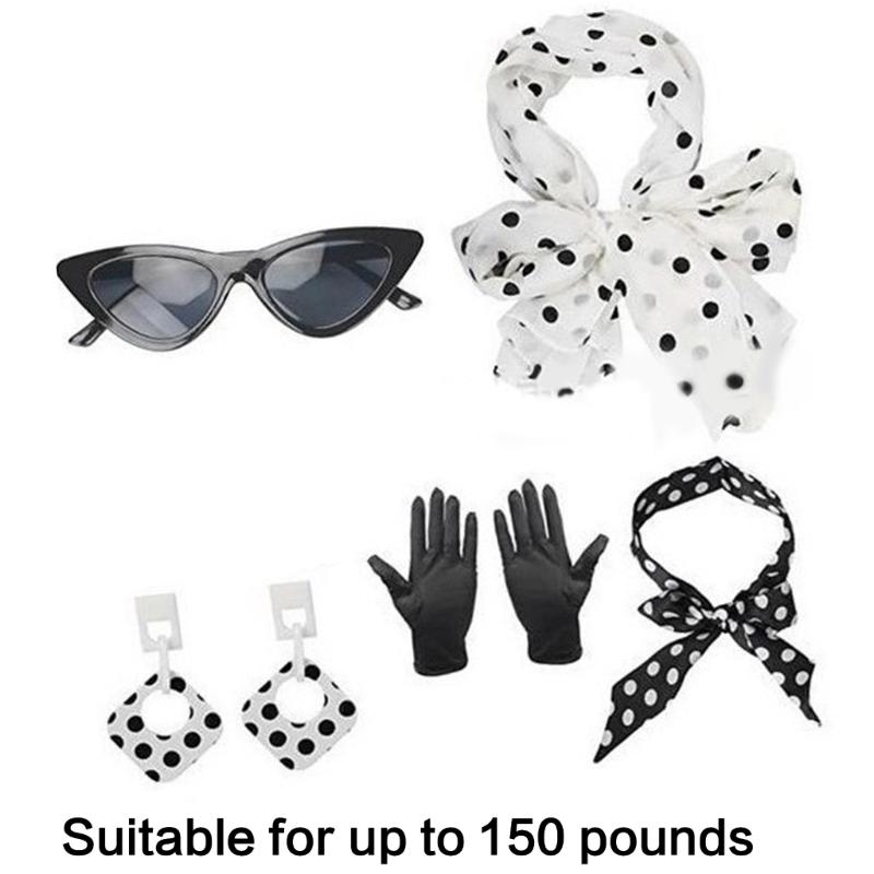1950s Costume Accessories 50s Scarf,Cats Eye Glasses,Bandana Tie Headband,Drop Dot Earrings Halloween Cosplay Costumes