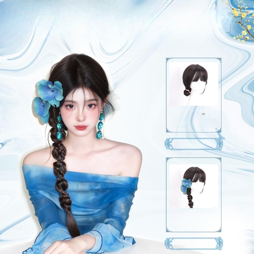 70cm Chinese Style Synthetic Braided Ponytail Wig Women Long Double Twisted Boxing Braids Hair Extension