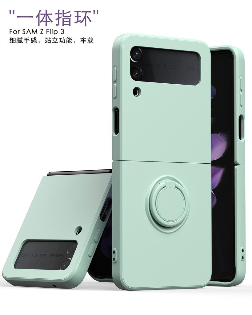 ZFlip3 Folding Screen Mobile Phone Case, Ring Bracket, Imitation Liquid Silicone Integrated Case Zflip4 Anti-skid and Anti-fingerprint.