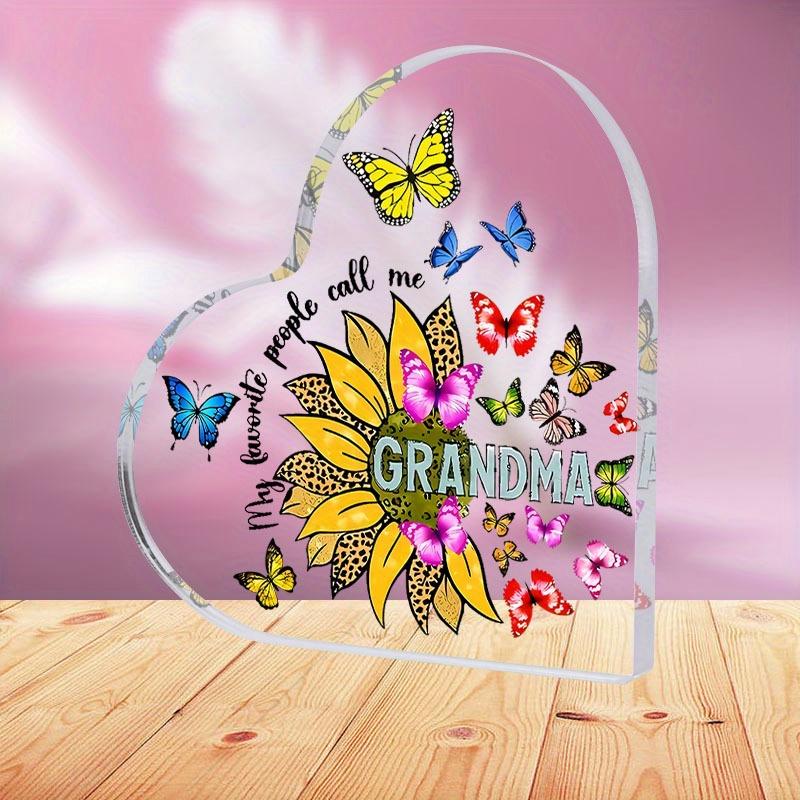  1pc National Grandparents Day Acrylic Desktop Decorative Plaque & Statues, Birthday Gifts for Grandma, Unique Butterflies Sunflower Design 