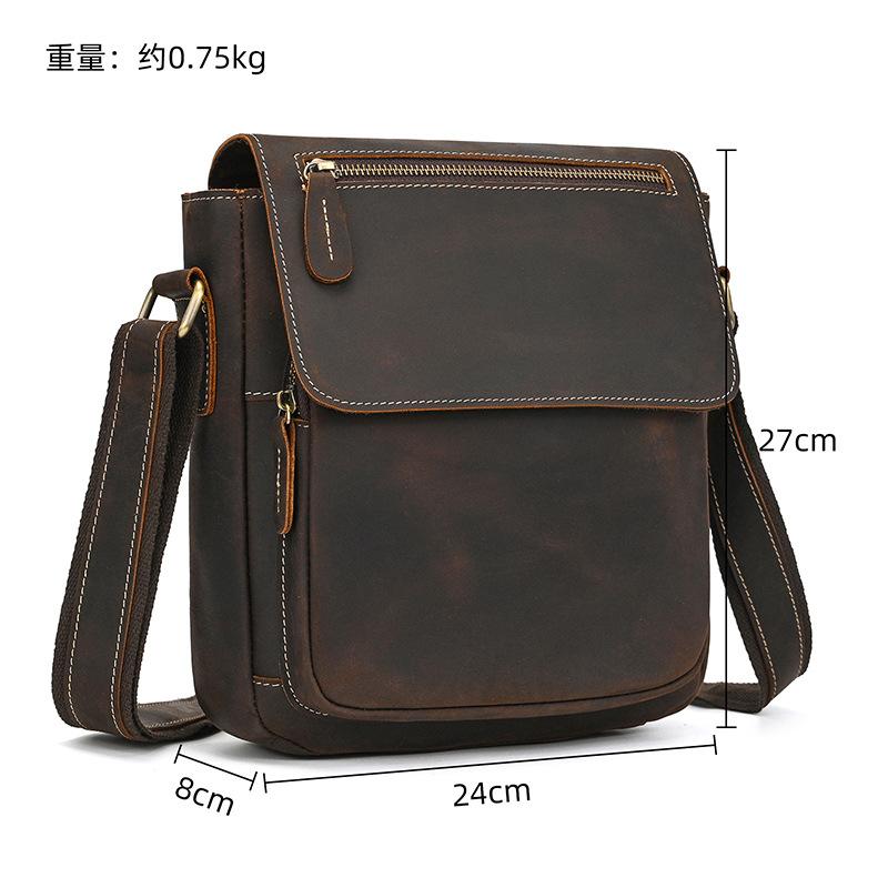 Men'S Genuine Leather Shoulder Bag Crazy Horse Leather Messenger Bag First Layer Cowhide Flip Shoulder Bag Casual Bag