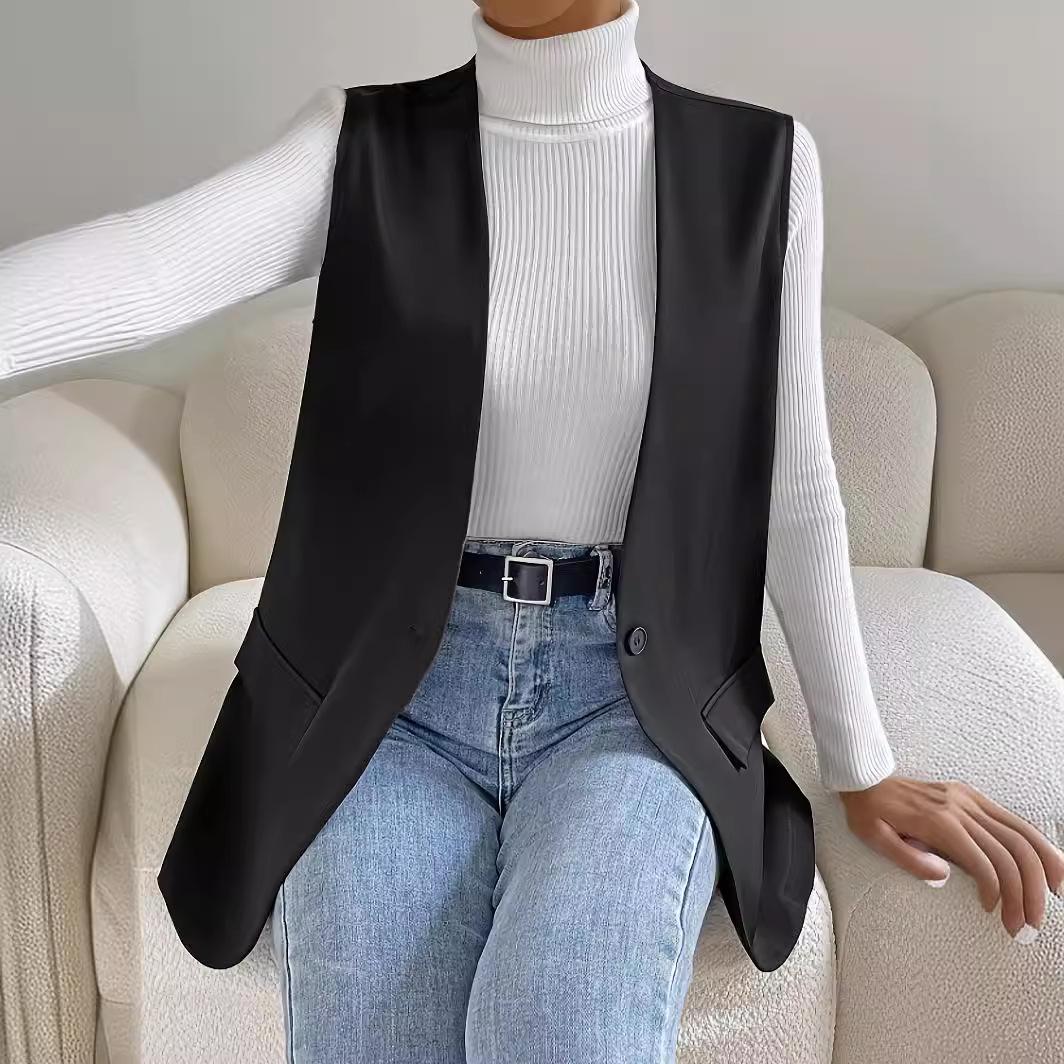 Женский однотонный элегантный жилет приталенного кроя, темпераментный элегантный жакет с одним воротником 3XL