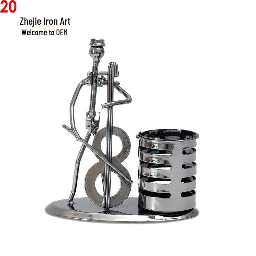Band Little Iron Man Wrought Iron Figurine for Home Decor and Wine Cabinet Decoration