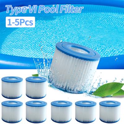 1-5 Stück Typ VI Pool-Filterkartusche mit weichen Gummienden, Ersatz-Poolfilter, wiederverwendbarer Swimmingpool für Bestway/Intex-Filter