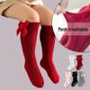 Chaussettes hautes en coton antidérapant pour nouveau-né avec nœud et rayures