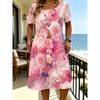 Plus Size Women's Dress 3D Floral Short Sleeve Round Neck Summer Casual Vacation Dress