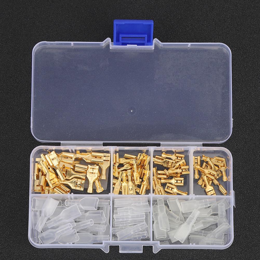 120Pcs 6.3mm 4.8mm 2.8mm Gold Copper Wire Terminal Connector with Sleeve Storage Box Accessory