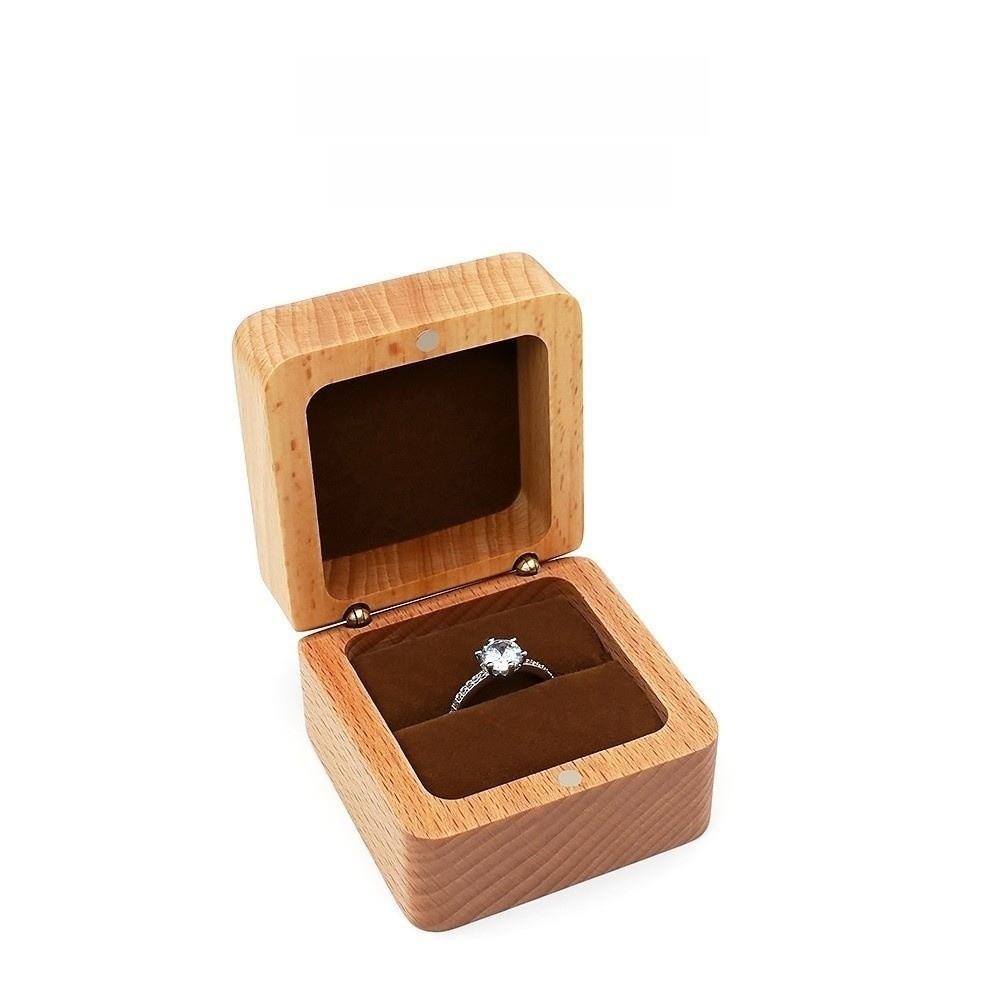 Simple Velvet Ear Studs Case Wooden Ring Earring Holder Retro Wood Rings Box Ring
