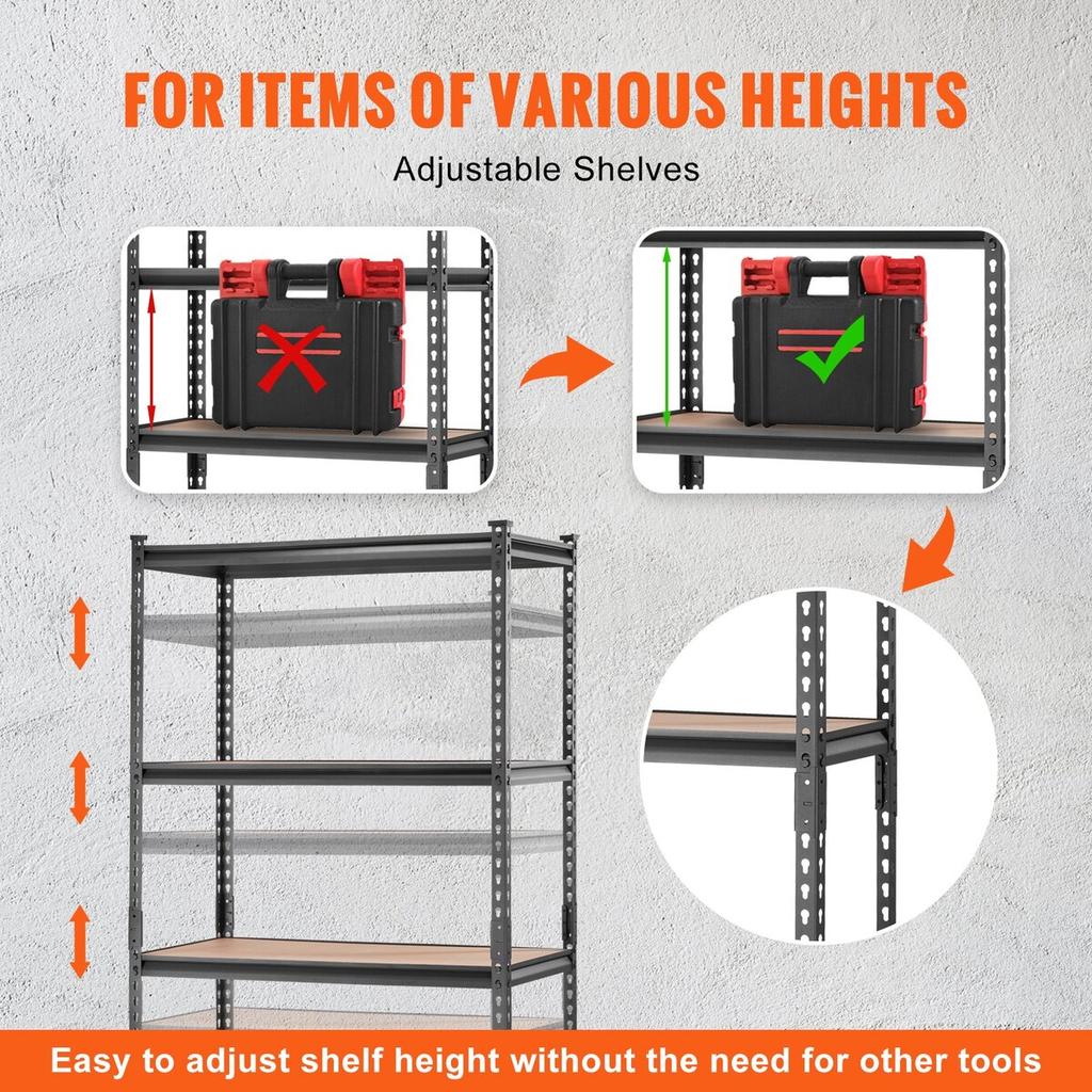 Storage Shelving Unit, 5-Tier Adjustable, 2000 lbs Capacity, Heavy Duty Garage Shelves Metal Organizer Utility Rack, Black, 36" L x 18" W x 72" H for