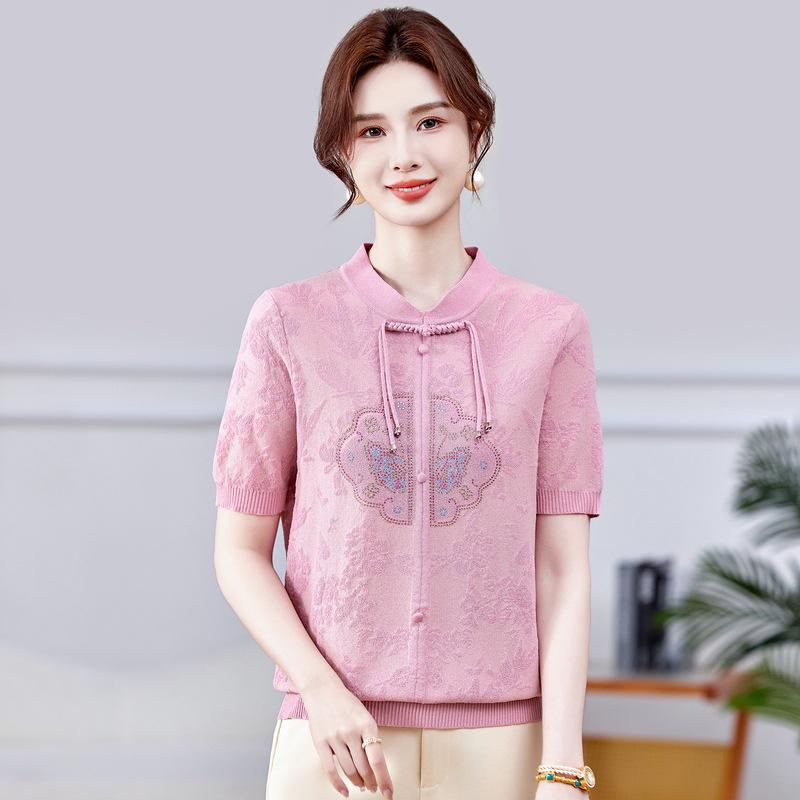 

Mom s 2026 Chinese Style Ice Silk Short-Sleeve T-Shirt - Stylish, Lightweight Knit for Middle-Aged & Elderly Women. XL (100-110 lbs) розовый