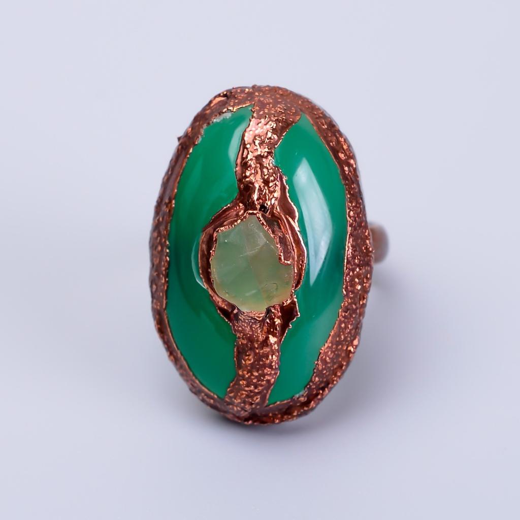 Green Chalcedony Stone Copper Eternity Handmade Handcrafted Electroformed Ring V-63