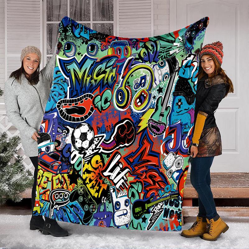 Graffiti Print Blanket Soft Comfortable All Seasons Suitable Sofa Office Nap Travel Birthday Gift Christmas Present