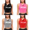 S-3XL Жіночий укорочений топ зі шкірозамінника з ефектом мокрого покриття, з двома передніми блискавками, без рукавів, облягаючий, блискучий майка-жилет для нічного клубу, рейв-вечірки