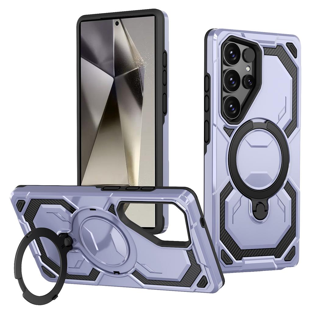 For Samsung Galaxy S24 Ultra Magnetic Case Ring Kickstand PC + TPU Hybrid Phone Cover
