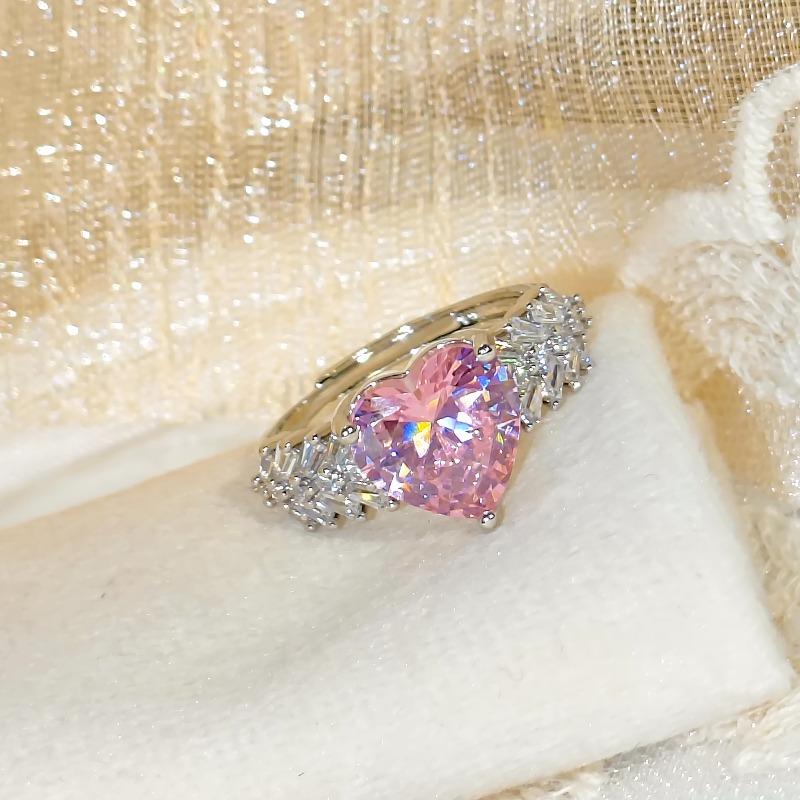 Dream Light Luxury Copper Love Pink Zircon Wheat Ear Ladies Romantic Ring Jewelry