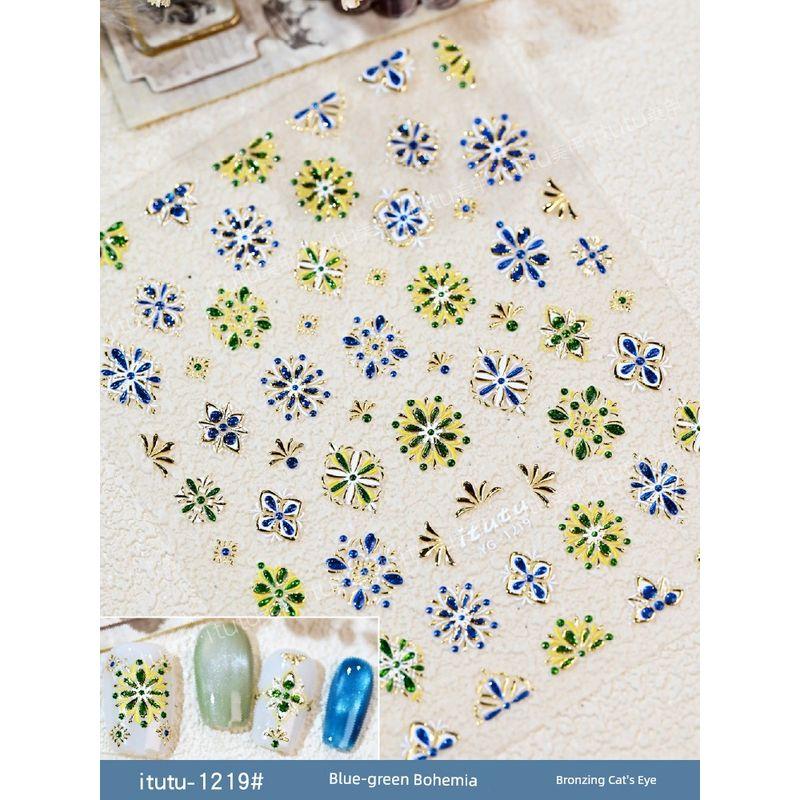 

Retro Bohemia Bronzing Cat Eye Nail Stickers Ethnic Style Nail Jelly Nail Decals Fingertip Small Pattern itutu-1219# blue-green Bohemia bronzing Cat s Eye