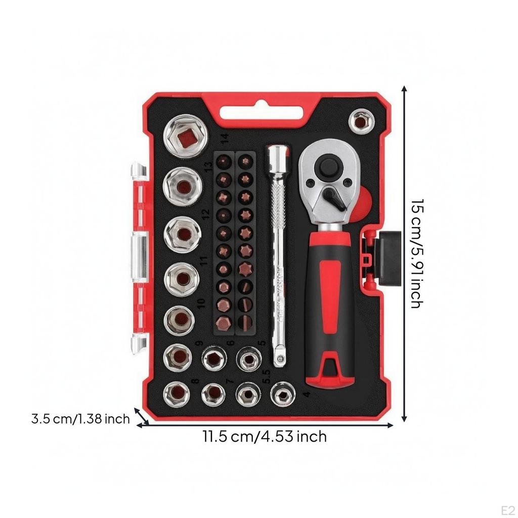 Compact Socket and Bit Set | Alloy Steel Construction, Wrench Set, for Vehicle Repair