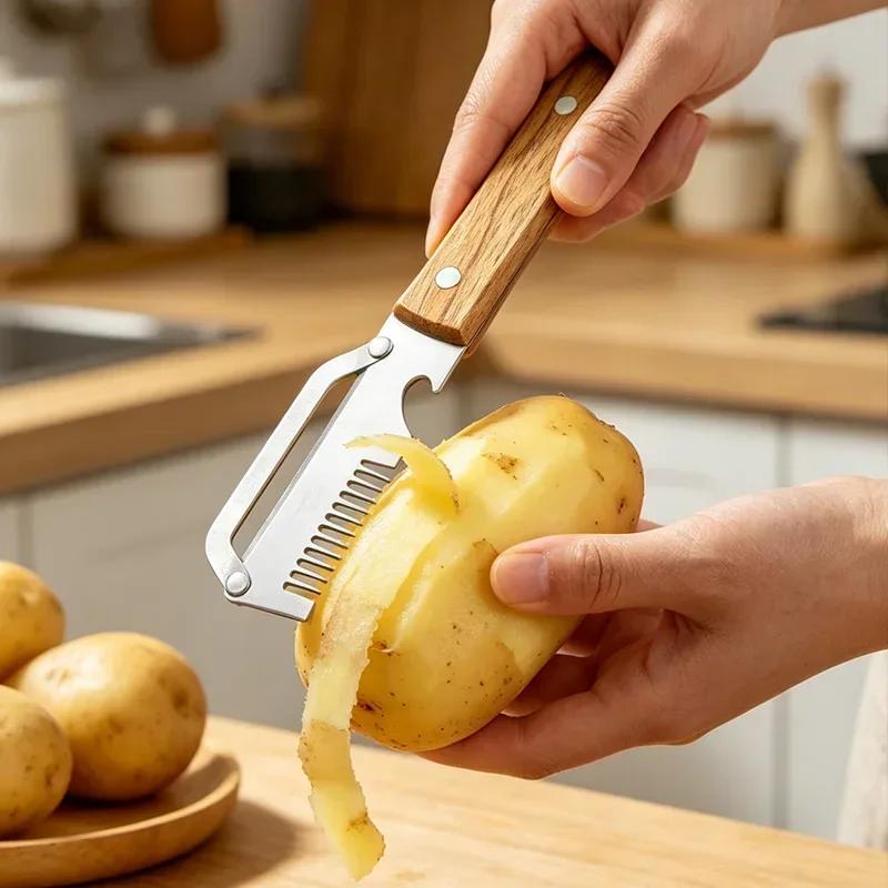 Household Kitchen Peeler Stainless Steel Vegetable Peeler Wooden Handle Peeling and Slicing Fruits and Vegetables Kitchen Tool