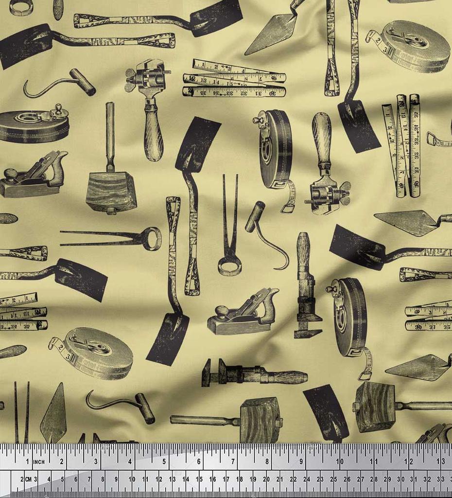 Soimoi Beige Japan Crepe Satin Fabric Gardening Tools & Hardware Print Fabric by the metre 42 Inch