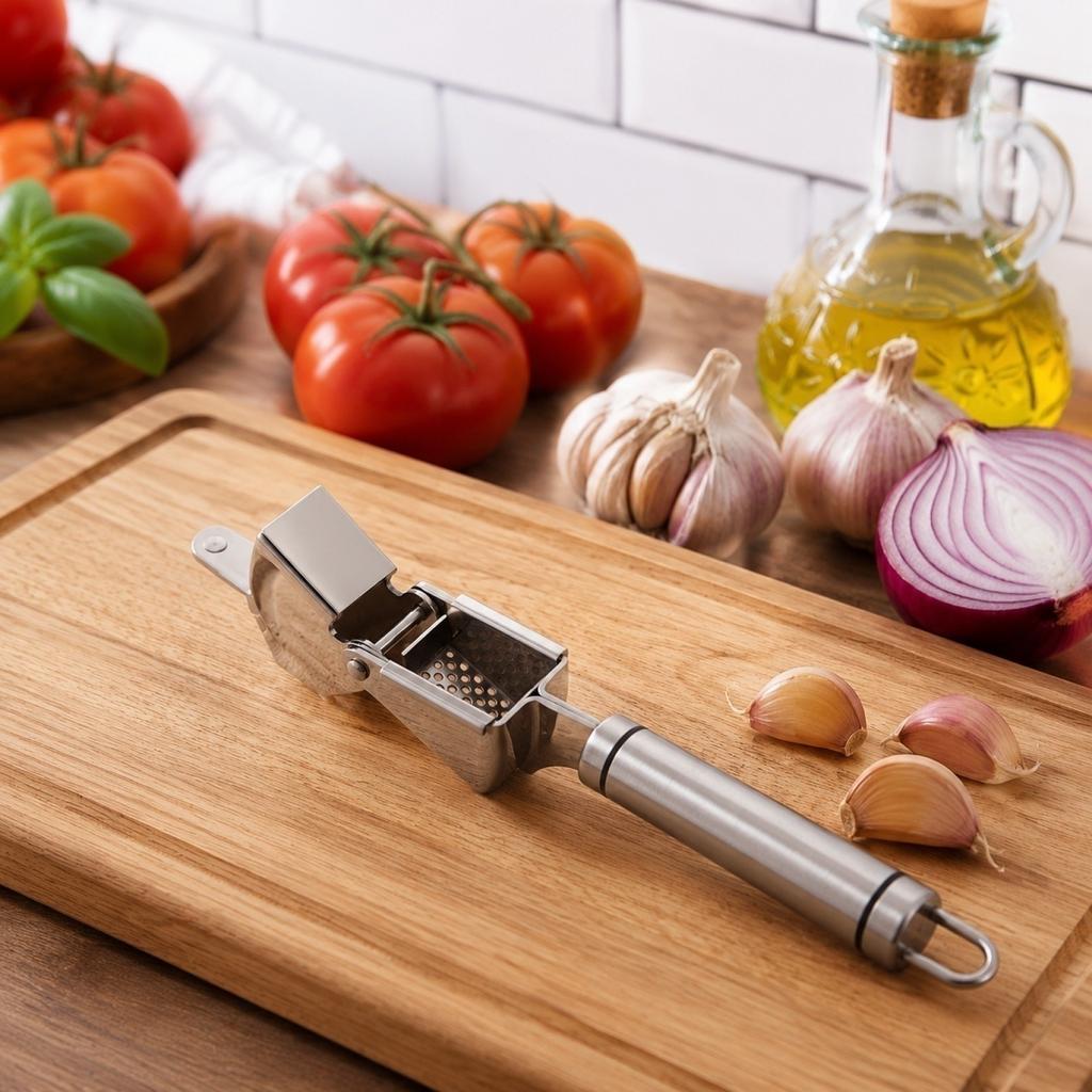 Stainless Steel 304 Garlic Press Manual Garlic Crusher Kitchen Garlic Mincer Handheld Garlic Masher with Ergonomic Handles and Easy Cleaning Design