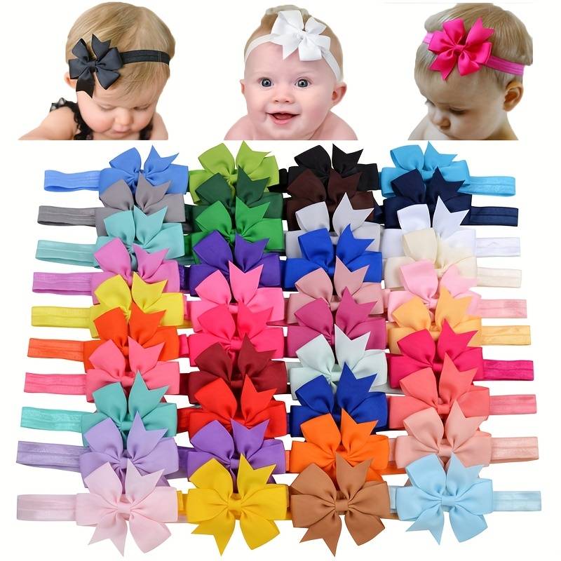 40pcs/set 6.5'' Ribbon Bowknot Elastic Hair Band for Baby Girls Lovely Handmade Headband Headwear Children Hair Accessories Gift