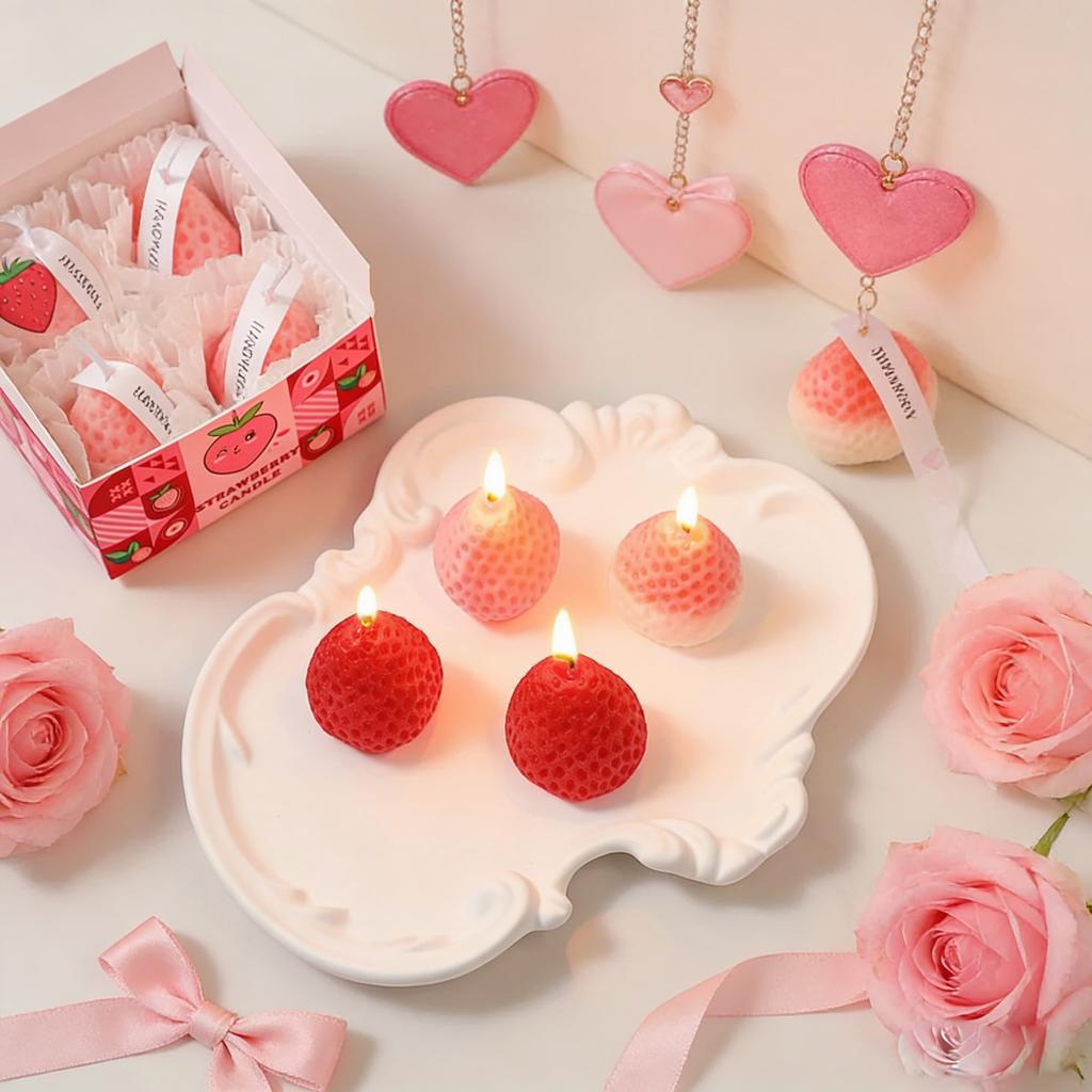 1set-Valentine's Day Strawberry Candles Soy Wax Aromatherapy Candles Scented Candles Cake Party Home Decoration Birthday Gift