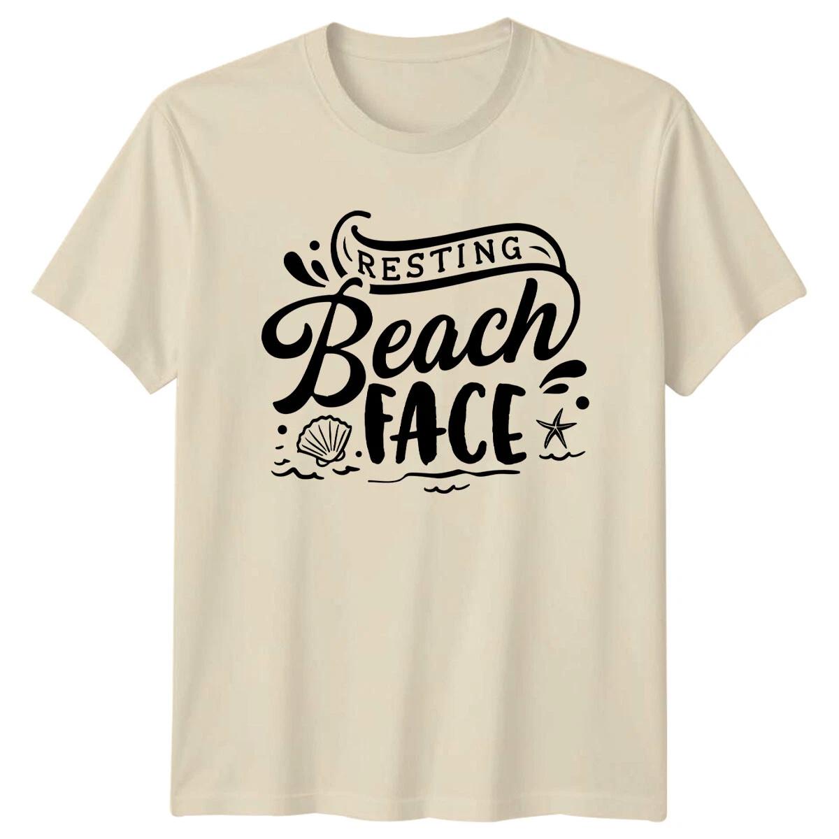 Resting Beach Face Graphic T-Shirt, Summer Vacation Tee XL