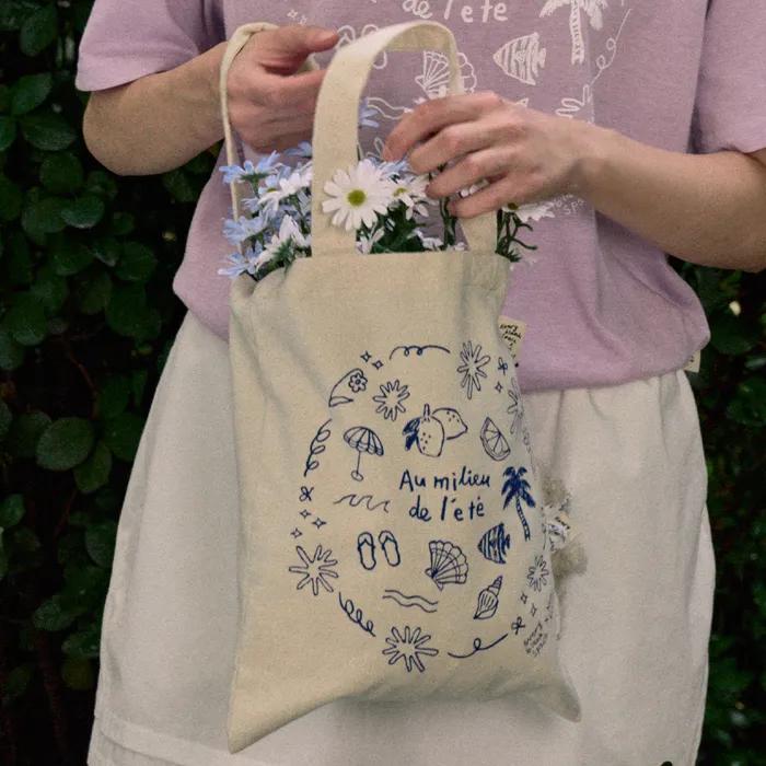 [Non-Local X Lee Ha-yeobaek] Seaside Hand Drawing Eco Bag - Cream