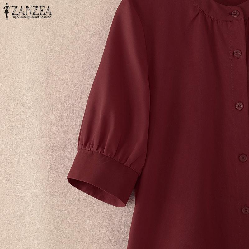 ZANZEA Women Casual Round Neck Summer Loose Short Sleeve Dress