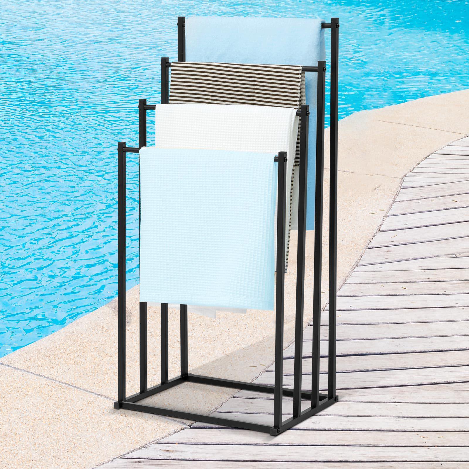 

Floor-Standing Metal Towel Rack with No-Drill Multi-Layer Storage for Bathroom, Bedroom, or Balcony 44*30*96cm чёрный