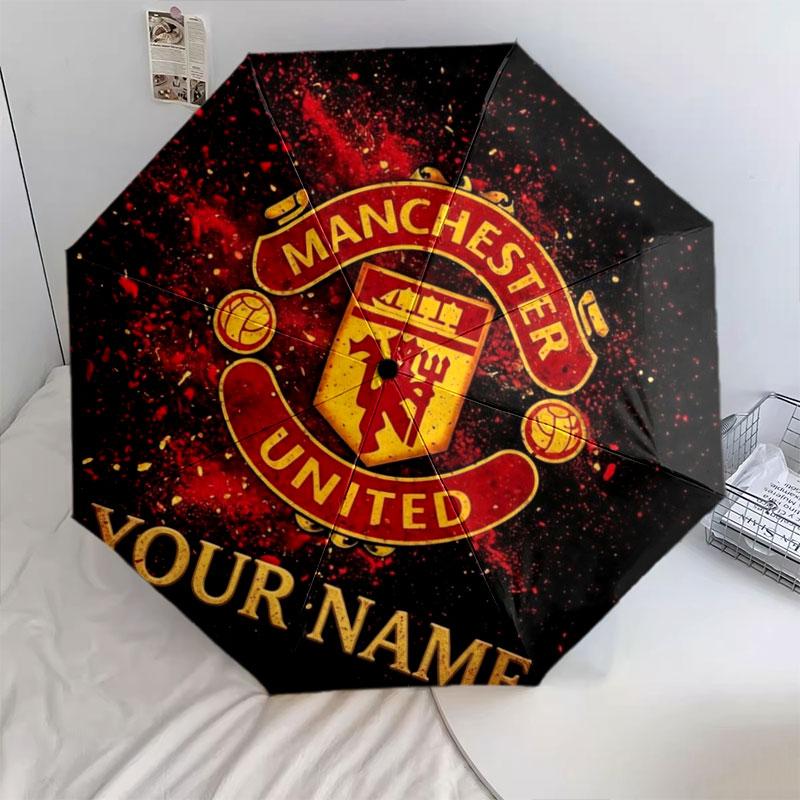 1 PC Automatic Folding Umbrella - Manchester United F Custom Name Pattern, Portable & Foldable Design with 8 Ribs, Christmas Birthday Gifts
