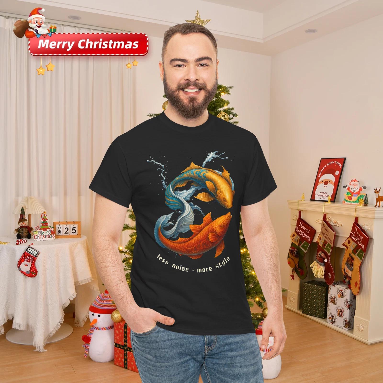 Yin-Yang Koi Harmony Graphic Tee Less Noise, More Style T-Shirt 4XL