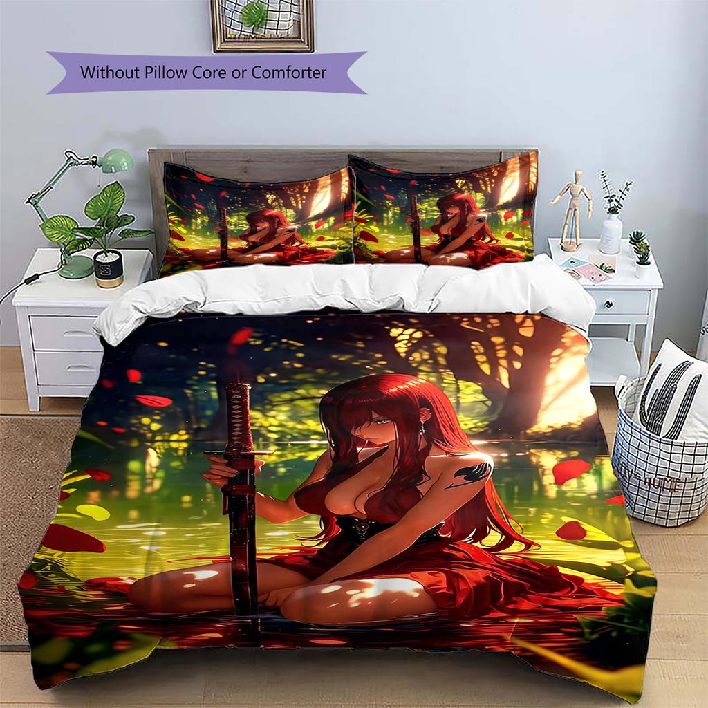 Set Copripiumino Trapuntato con Motivo Anime Federe Decorazione Casa Regalo di Compleanno (1 * copripiumino + 2 * federa, senza nucleo)